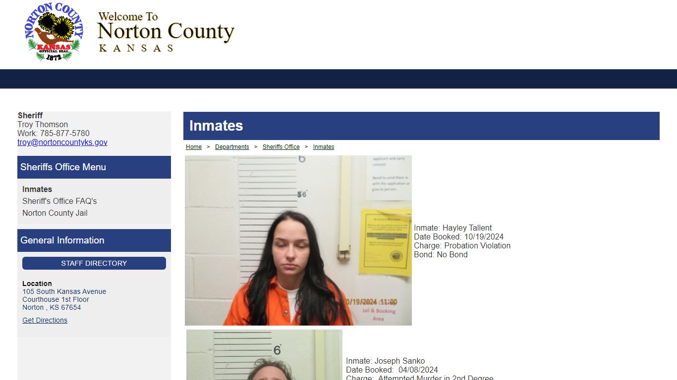 Official Website for Norton County Kansas - Inmates