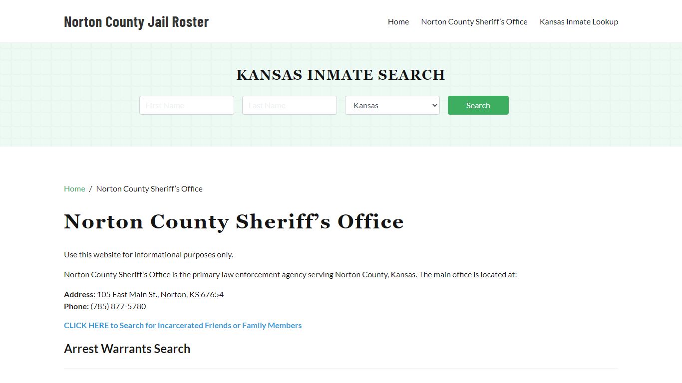 Norton County Sheriff Office, KS, Arrest Warrants Search